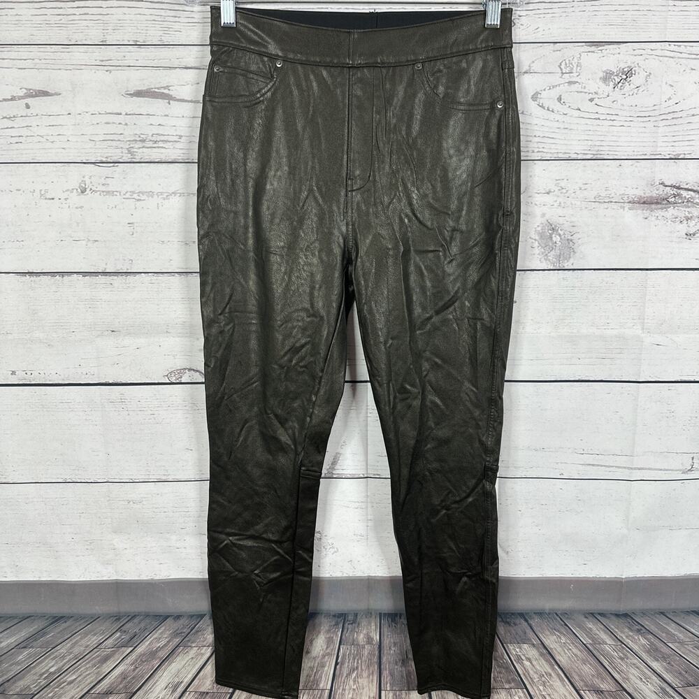 Spanx‎ Legging Womens Medium Black Faux Leather Vegan Shaping High Rise Stretch